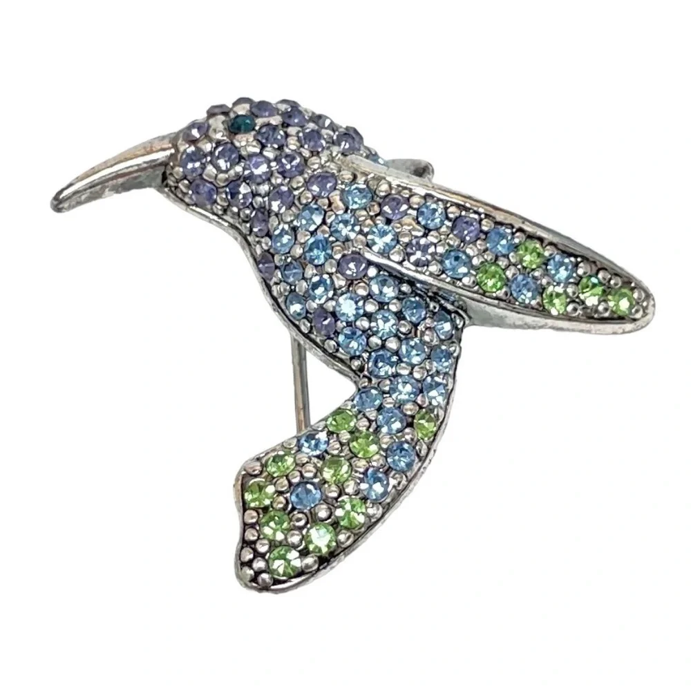 Vintage Monet hummingbird silver tone brooch pin